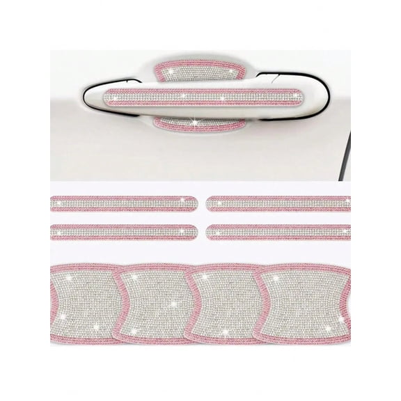 8pcs Shiny White Diamond Car Door Handle Protective Stickers - Crystal Rhinestone Door Bowl Decals