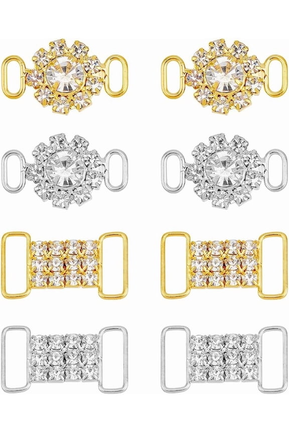 8pcs Shoe Lace Charms 2 Styles Sneaker Buckle Flower Rectangle Shoe Buckles Rhinestones Shoelace Charms Shoe Clips Metal Shoelaces Clips Shoes Decoration Accessory for Casual Shoes colorful