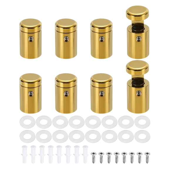 8pcs Side Clamp Standoffs, 3/4" x 1" Gold Aluminum Standoff Screws Wall Sign Mounting Hardware Edge Grips for Acrylic Signs, Hanging Picture Frame, Advertising