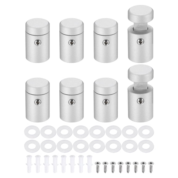 8pcs Side Clamp Standoffs, 5/8" x 3/4" Silver Aluminum Standoff Screws Wall Sign Mounting Hardware Edge Grips for Acrylic Signs, Hanging Picture Frame, Advertising