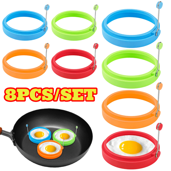 8pcs Silicone Egg Ring Set, 4 inch Non-Stick Egg Mold for Perfect Round Eggs, Pancakes, Veggie Patties, Dishwasher Safe