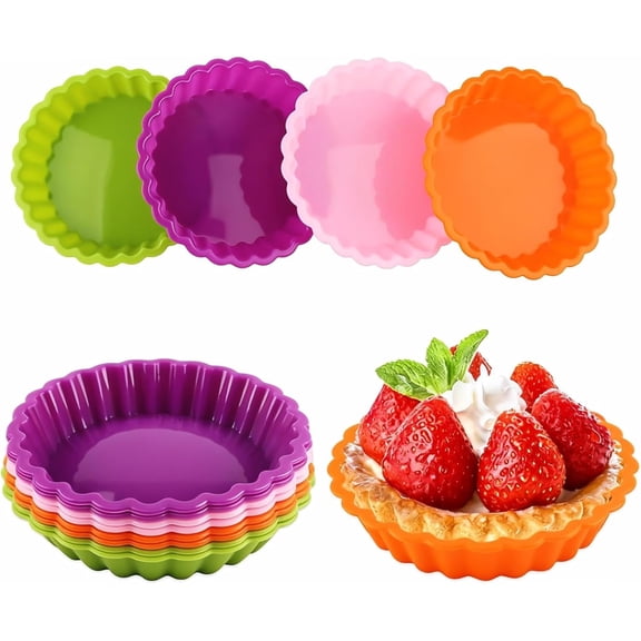 8pcs Silicone Mold Pie Pan, Non Stick Mini Quiche Molds Cupcake Muffin Baking Cups, Round Mini Tart Pan, Small Pie Baking Pan Tart Molds for Baking, Random Color(Random Color)