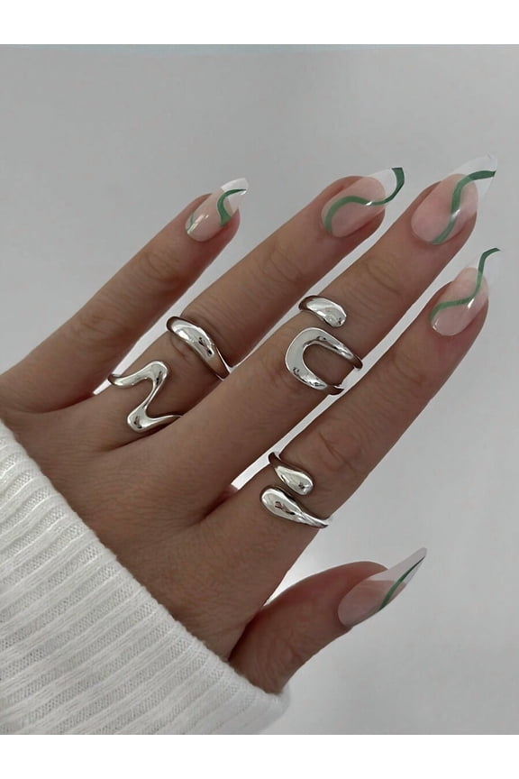 8pcs Silver Vintage Geometric Asymmetrical Liquid Open Ring Set For Women