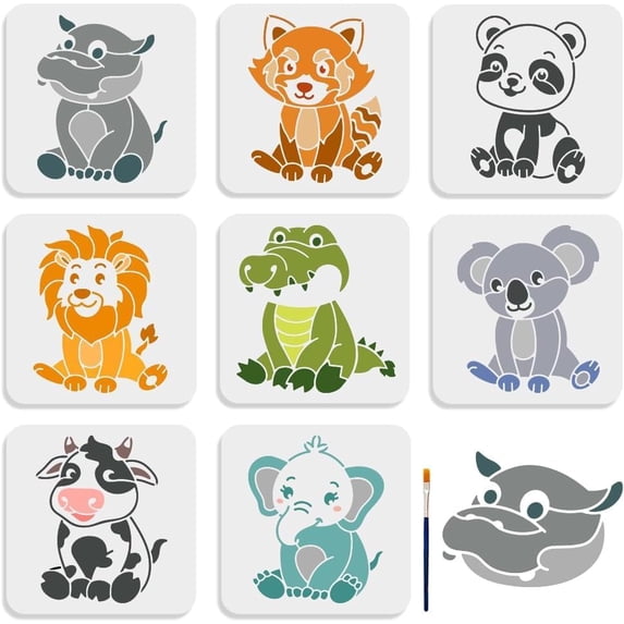 Mini Panjda 8pcs Small Animal Stencils 8×8inch Reusable Wild Animal Painting ...