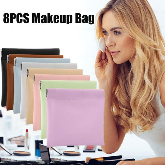 8pcs Snap Closure Organizer Pouch, Small Women's Leather Pouches for Purse, Mini Makeup Bag for Cosmetics Headphones Jewelry Lipstick