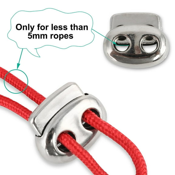 8pcs Spring Cord Locks Plastic Rope End Double Holes Toggle Stoppers Sliders Rope Clip Fastener Silver Tone