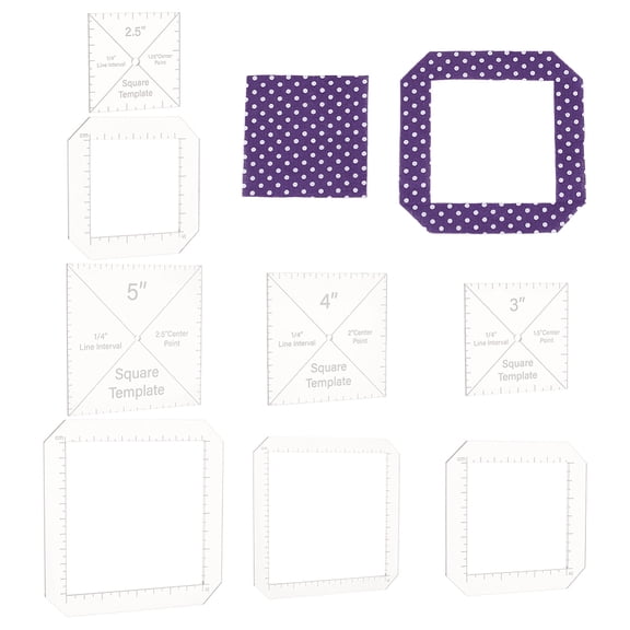 8pcs Square Quilting Template 2.5/3/ 4/ 5inch Acrylic DIY Quilt Block Guide for DIY Hand Patchwork Cutting Craft 2.7mm Thick