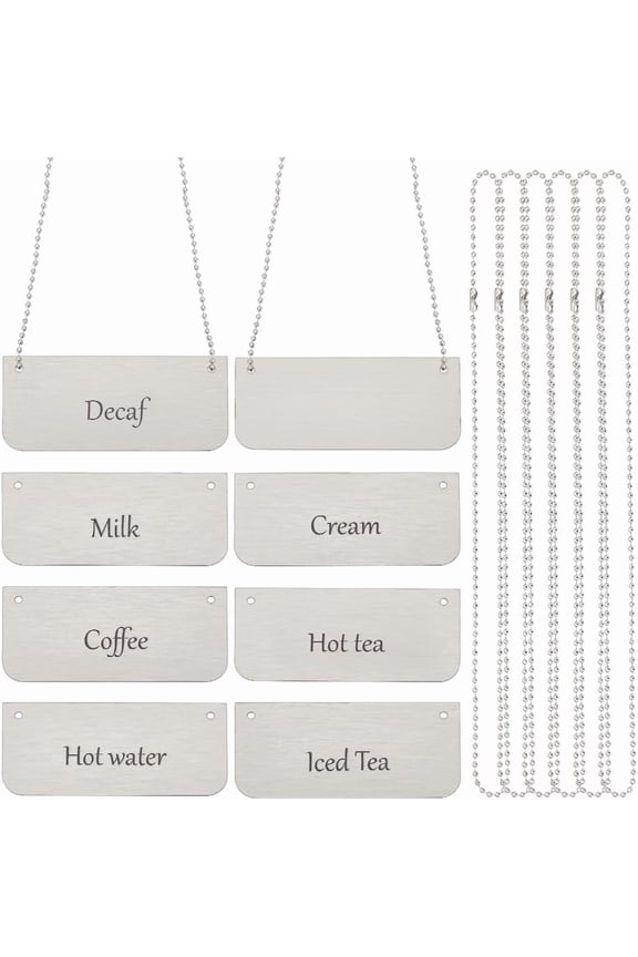 8pcs Stainless Steel Beverage Signs 1.5x3.4 Inch Table Display Signs Stainless Steel Chain Sign Rectangle Hanging Chain Sign for Birthday Wedding Party Restaurant Indoor Outdoor DIY
