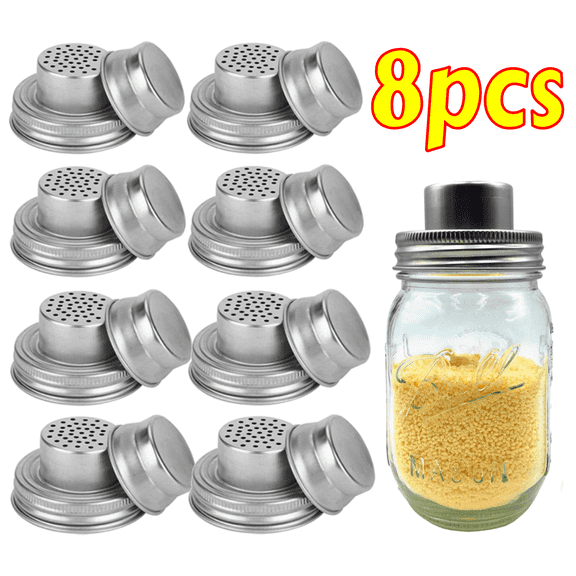 8pcs Stainless Steel Mason Jar Shaker Lids with Silicone Seals for Regular Mouth Jars, Spice & Dredge Shaker Top