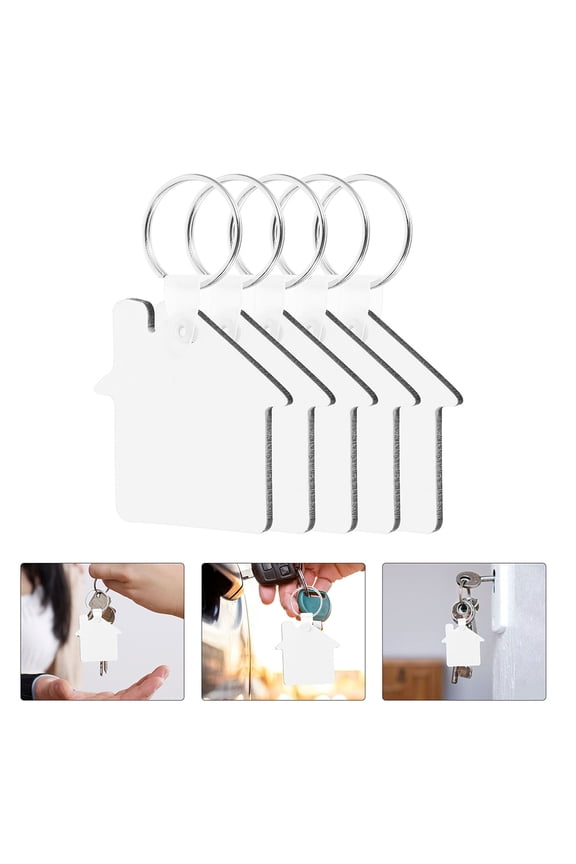 OUNONA 8pcs Unfinished Keychain Key Ring House Shaped Blanks for Crafting Sublimation