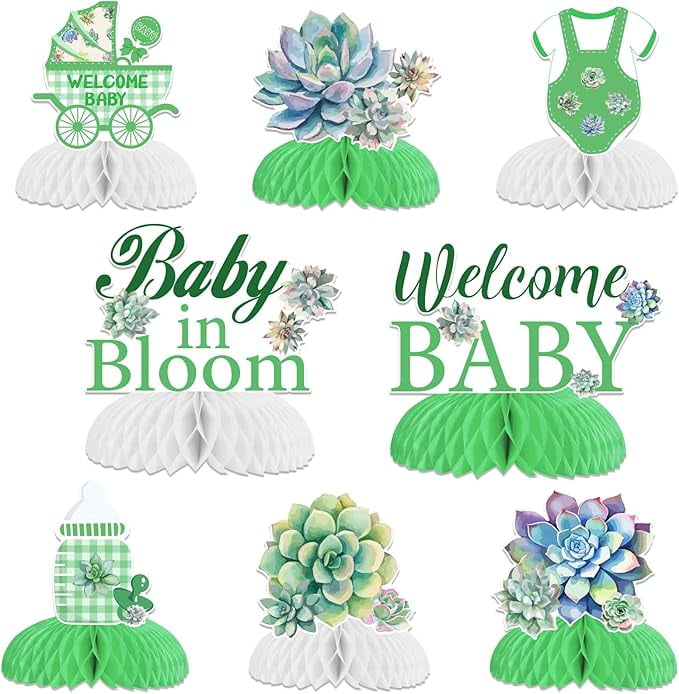 8pcs Succulent Baby Shower Honeycomb Centerpieces, Baby in Bloom Table Topper Decorations, Green Baby Shower Decorations, Birthday Party Supplies Gender Reveal Party