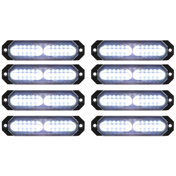 8pcs Sync Feature Ultra Slim 12-LED Surface Mount Flashing Strobe Lights for Truck Car Vehicle LED Mini Grille Light Head Emergency Beacon Hazard Warning Lights (Amber/White)