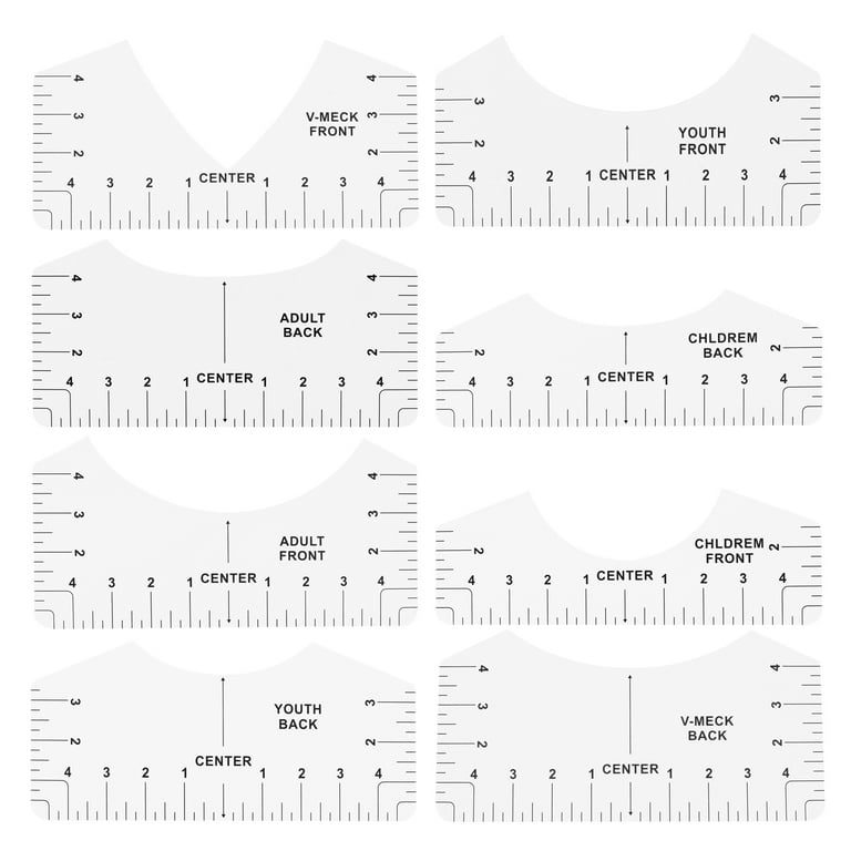 8pcs T-shirt Ruler Guide Size Chart T-shirt Guide T-shirt