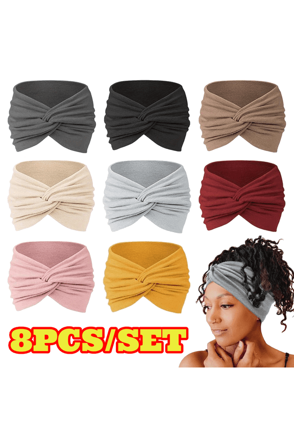 8pcs Turban Headbands for Women, Wide Vintage Head Wraps Knotted, Cute Hair Band Accessories