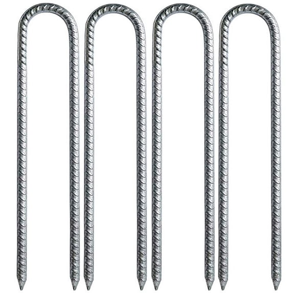 MERRYHAPY 8Pcs Silver U Shaped Landscape Pegs for Garden and Outdoor Fixing