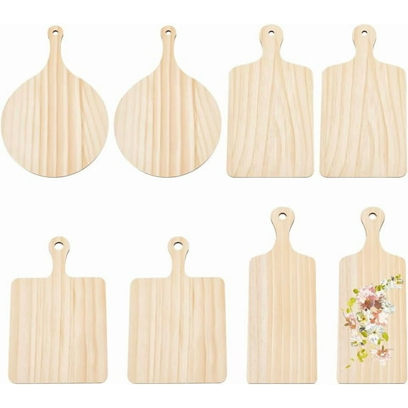 8pcs Unfinished Wooden Paddle Set (4 Styles: Round Rectangle; 9.411.8 Inch/2430 cm; DIY Craft Wood) Colorful