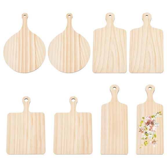 8pcs Unfinished Wooden Paddle Set (4 Styles: Round Rectangle; 9.411.8 Inch/2430 cm; DIY Craft Wood) for DIY
