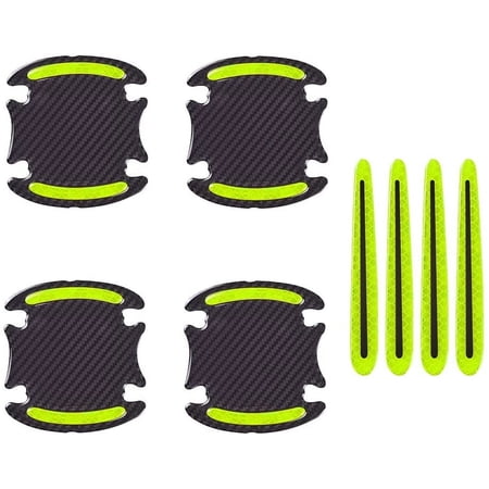 8pcs Universal 3D Carbon Fiber Car Door Handle Paint Scratch Protector Sticker Auto Door Handle Scratch Cover Guard Protective Film Car Outdoor Safety Reflective Strips (Green)