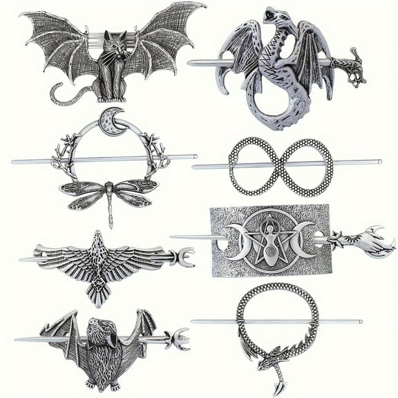 8pcs Viking Celtic Hair Clips Vintage Celtic Knot Hairpins Retro Silver Metal Celtic Hair Clips Hairpins Viking Jewelry Women Hair Accessories