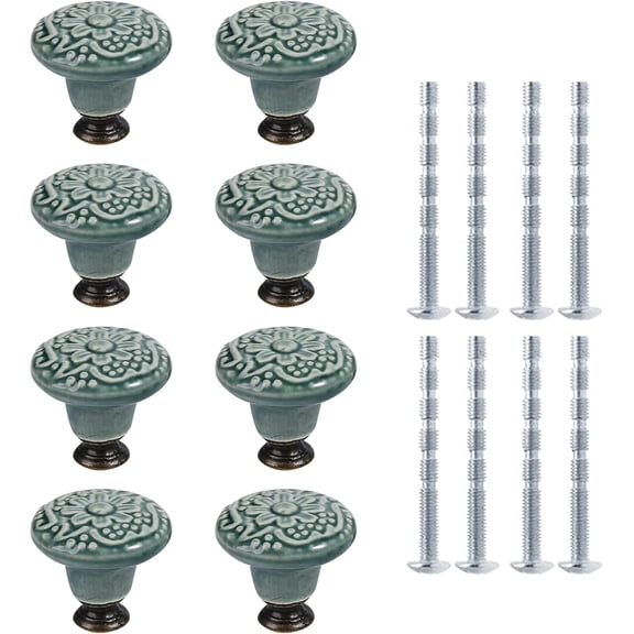 8pcs Vintage Ceramic Knobs, Retro Drawer Knobs for Dresser Closet Cupboard, Decorative Cabinet Pulls with Screws for Kitchen Furniture Door Hardware (Green 1)