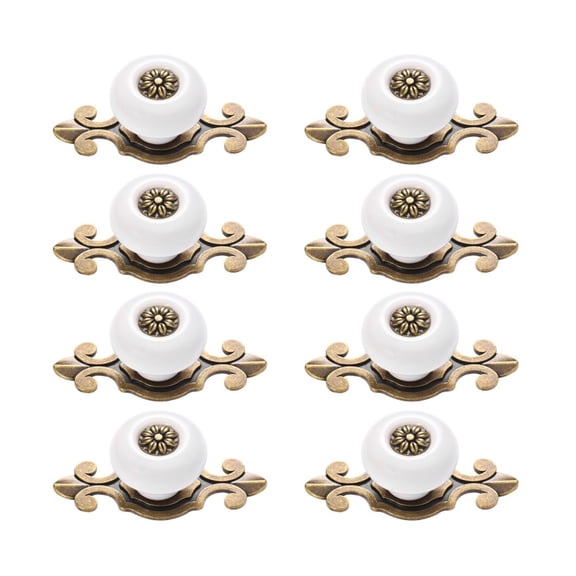 8pcs Vintage Retro Style Kitchen Cabinet Cupboard Drawer Door Knobs Metal Handles White and Tanned