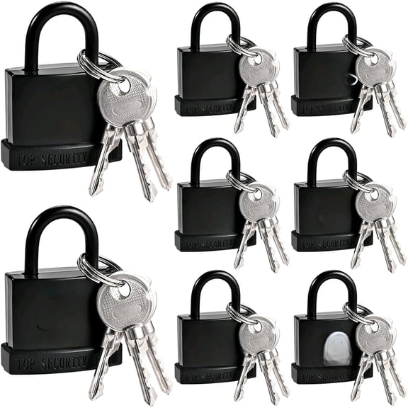 8pcs Weatherproof Padlock with Key for Outdoor Use, Keyed Outdoor Padlock with Plastic Shell, Locks with 24 Same Keys, Gym Locker Lock with Key, Pad Lock for Locker Gym Gate (Medium)