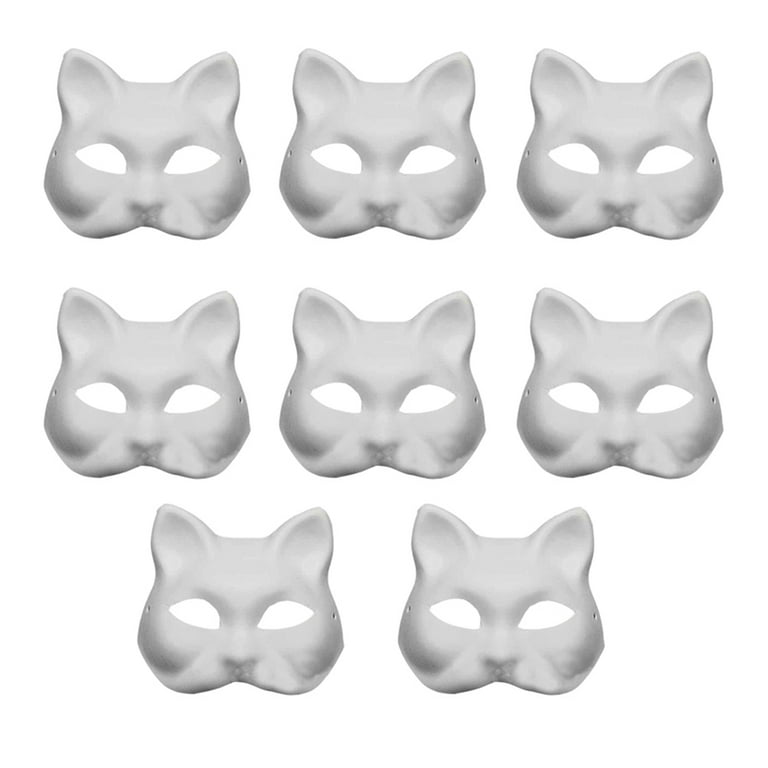 8pcs White Cat Face Masks DIY Handmade Masks Masquerade Supplies for Party  