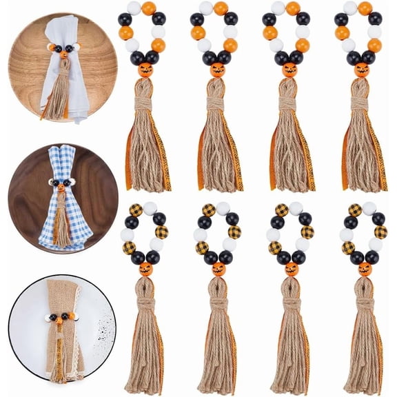 8pcs Wood Beaded Napkin Ring Napkin Holders with Tassels Handmade Napkin Rings Garland Wall Hanging for Birthday Party Banquet Home Table Decoration Peru