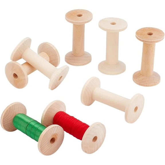 8pcs Wooden Spools Wooden Ribbon Spools Wood Sewing Bobbins Empty Embroidery Thread Spool Wire Weaving Bobbins for DIY Embroidery and Sewing Machines DIY Wood Projects 1.7x3.1 inches