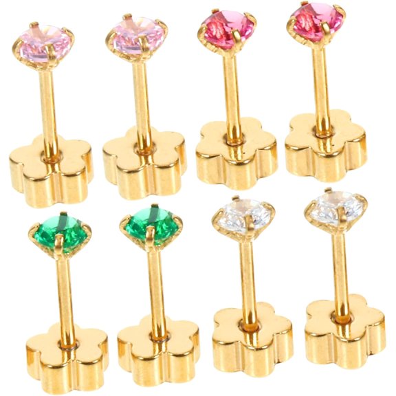 8pcs Zircon Inlaid Fine Screw Back Earrings suitable for Women High-end Stainless Steel Ear Studs Hypoallergenic Ear Jewelry for Sensitive Skin[n701]