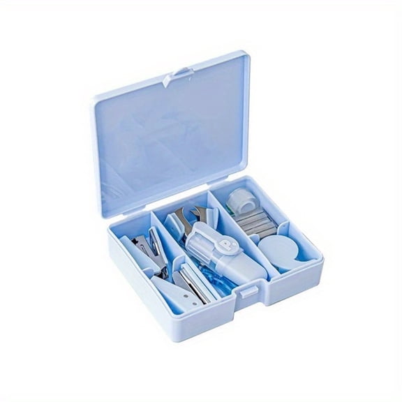 8pcs/box Multifunctional Efficiency Eet Tool Box 8-Piece Punching Machine Stapler Scissor Tape Machine Hand Ledger