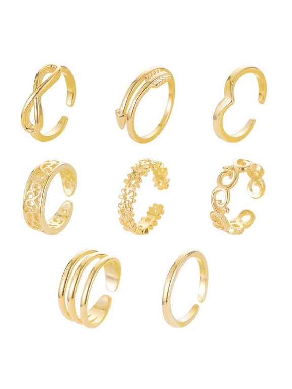 8pcs/set Fashion Beach Foot Leg Geometric Open Barefoot Finger Rings Cute Infinity Summer Jewelry Rings Women Toe Arrow Wave
