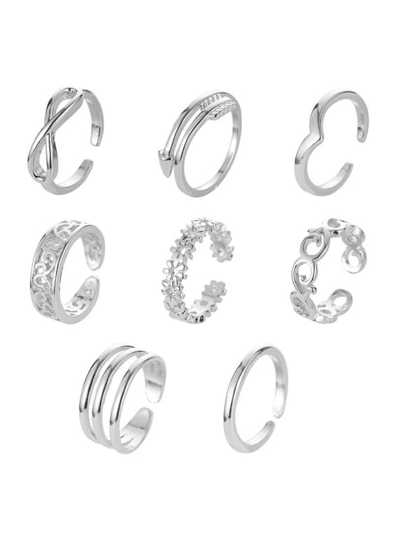 8pcs/set Fashion Beach Foot Leg Geometric Open Barefoot Finger Rings Cute Infinity Toe Summer Rings Jewelry Women Wave Arrow