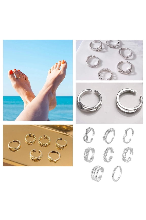 8pcs/set Fashion Beach Foot Leg Geometric Open Barefoot Finger Rings Cute Infinity Toe Summer Rings Jewelry Women Wave Arrow