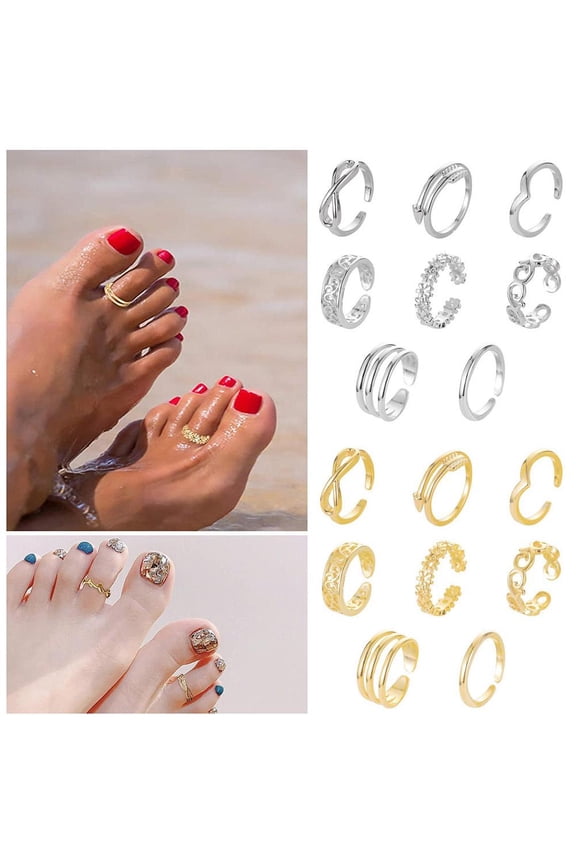 8pcs/set Fashion Beach Foot Leg Geometric Open Barefoot Finger Rings Cute Infinity Toe Summer Rings Jewelry Women Wave Arrow
