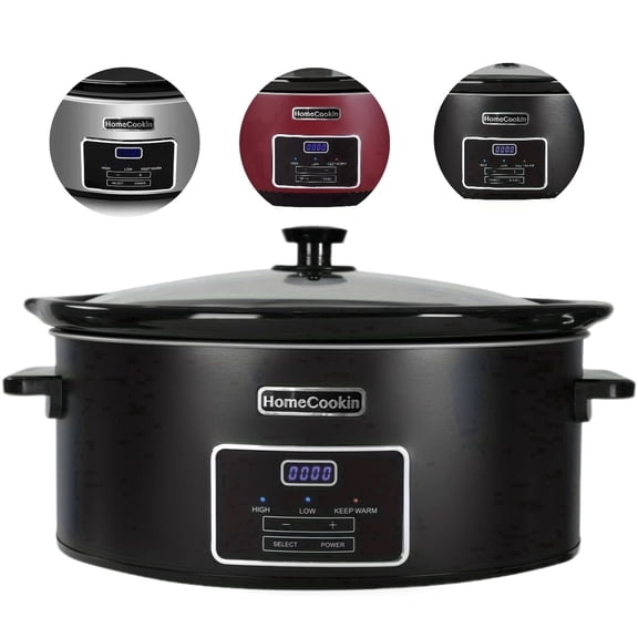 8qt Large Programmable Slow Cooker with Removable Ceramic Pot for Family Dinner Kitchen, Dishwasher Safe - Black
