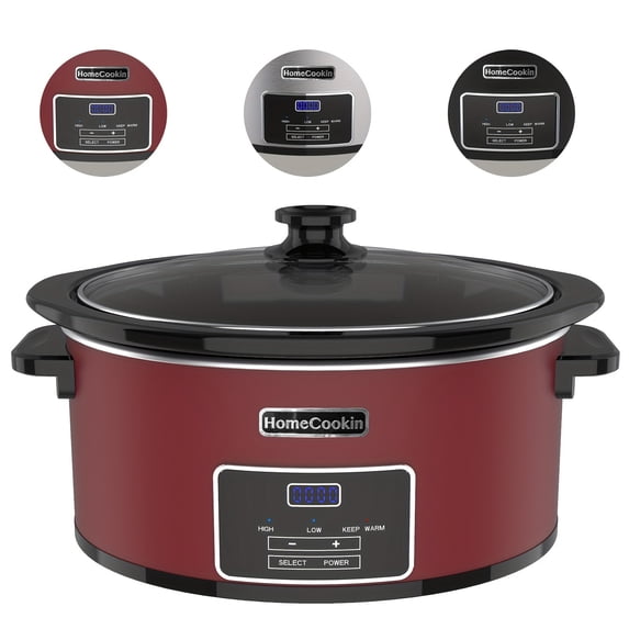 8qt Large Programmable Slow Cooker with Removable Crock for Family Dinner, Dishwasher Safe - Red