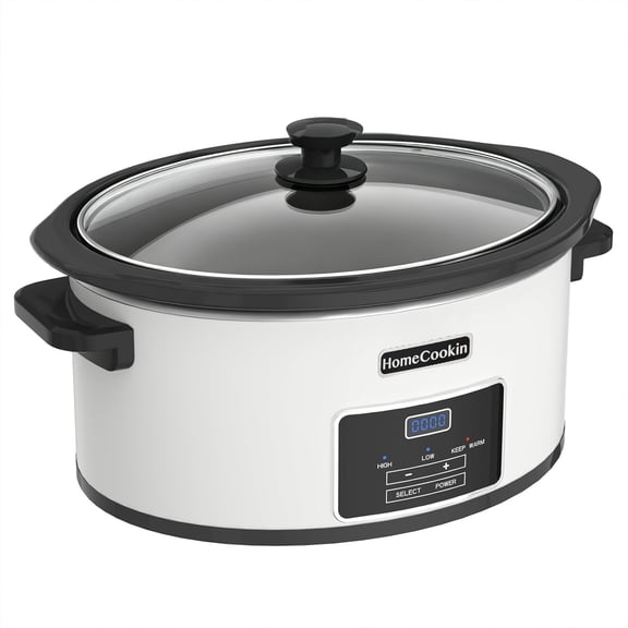 8qt Large Programmable Slow Cooker with Removable Crock for Family Dinner, Dishwasher Safe - White