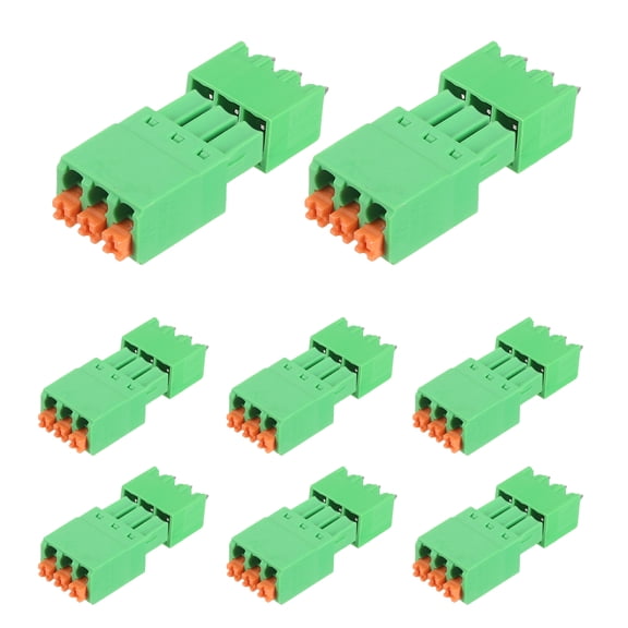 8set 3.81mm 0.15" Pitch Spring PCB Terminal Block Connector 3 Pin Straight Pin Male Female Pluggable Quick PCB Wiring Terminals for 26-16AWG Cable Mechanical Equipment, Green