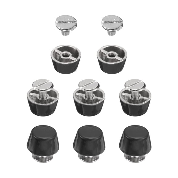 8set Flat Head Stud Spike 12mm Metal Purse Feet Handbag Nail Head Flat Buckle Rivets Bucket Spike Tool Set, Gloss Black