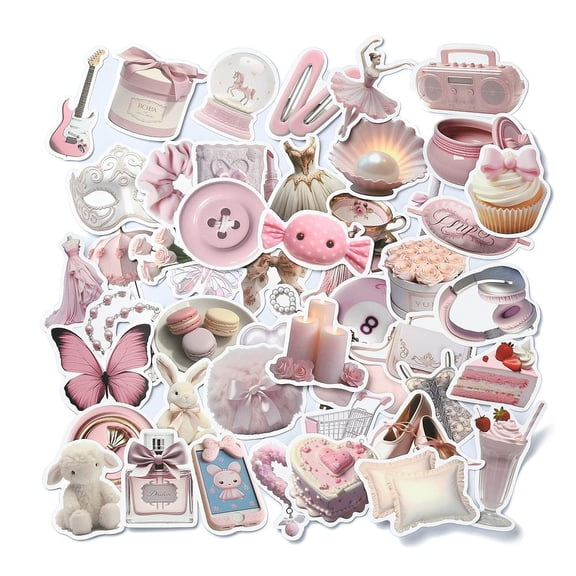8sets 50pcs Ballet Dancer Theme PVC Waterproof Stickers Self-adhesive Decals for Suitcase Skateboard Refrigerator Helmet Mobile Phone Shell Mixed Shapes Pink 33~80x27~76x0.2mm