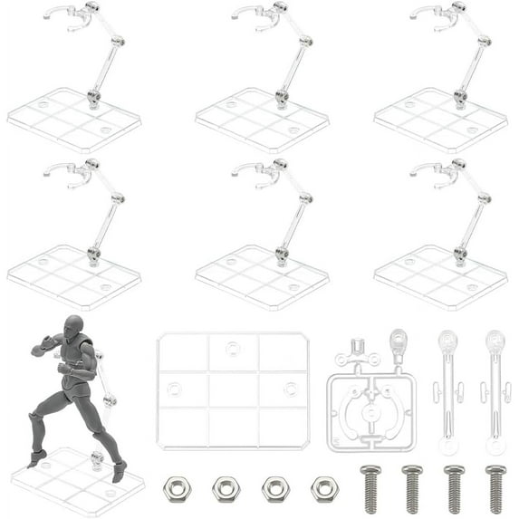 8sets Clear Plastic Model Assembled Action Figure Display Holders Model Support Stands with Iron Findings Rectangle 9.3x7.3x11cm