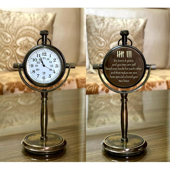 8th Anniversary Gift | Engraved Desk Clock with Tally Marks | Traditional Bronze Gift for Him, Husband, Boyfriend, Office.