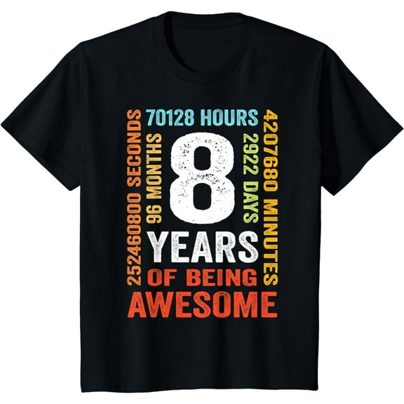 8th Birthday 8 Years Old Vintage 96 Months for Boy Girl Kids T-Shirt