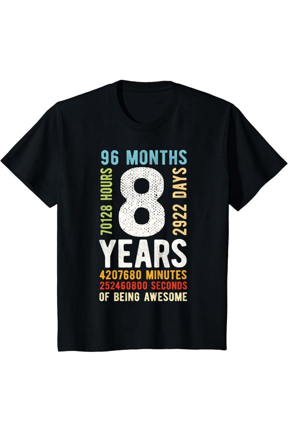 8th Birthday 8 Years Old Vintage Retro 96 Months T-Shirt TShirt