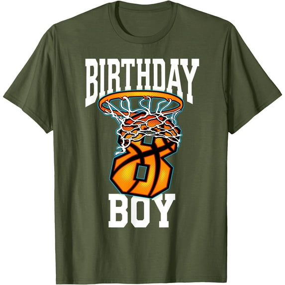 8th Birthday Basketball 8 Years Old Kids Gift Softstyle T-Shirt for Men Women Kids,Military Green Color,Size 2XL