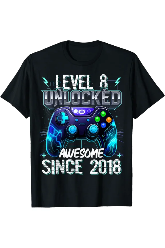 8th Birthday Boy Level 8 Gamer 8 Year Video Game Party T-Shirt