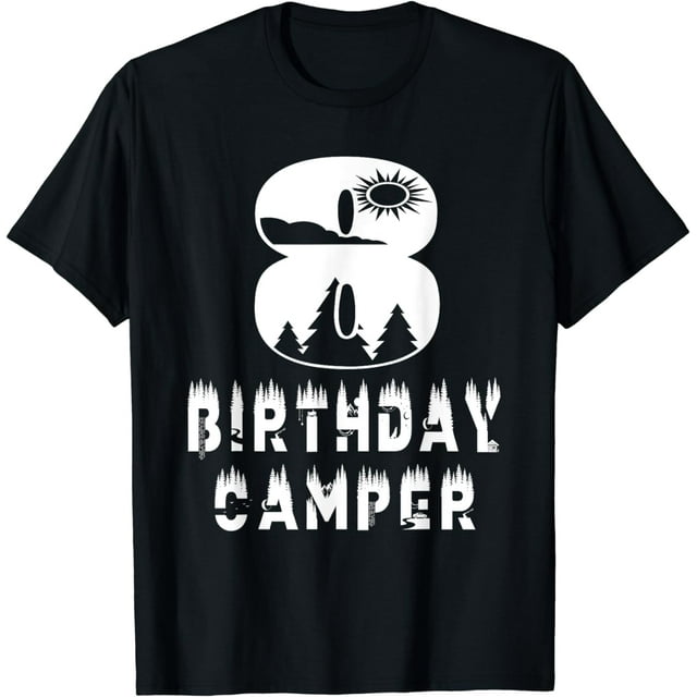 8th Birthday Camper 8 Years Old Camping Lover Theme Party T-shirt 