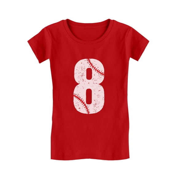 8th Birthday Gift for Eight Year old Baseball Fan Youth Kids Girls' Fitted T-Shirt M (5-6T) Red
