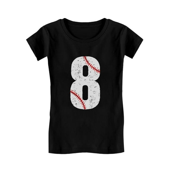 8th Birthday Gift for Eight Year old Baseball Fan Youth Kids Girls' Fitted T-Shirt S (3-4T) Black